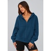 PRETTYGARDEN Zip Up Hoodie Women Casual Fall Fleece Sweatshirt Jacket(Dark Blue)