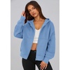 PRETTYGARDEN Zip Up Hoodie Women Casual Fall Fleece Sweatshirt Jacket(Light Blue)