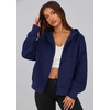 PRETTYGARDEN Zip Up Hoodie Women Casual Fall Fleece Sweatshirt Jacket(Navy Blue)
