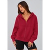 PRETTYGARDEN Zip Up Hoodie Women Casual Fall Fleece Sweatshirt Jacket(Red)