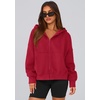 PRETTYGARDEN Zip Up Hoodie Women Casual Fall Fleece Sweatshirt Jacket(Red)
