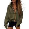 PRETTYGARDEN Hoodies for Women Fall Fashion Zip Up Fleece Plain Sweatshirt(Army Green)