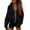 PRETTYGARDEN Hoodies for Women Fall Fashion Zip Up Fleece Plain Sweatshirt(Black)