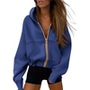 PRETTYGARDEN Hoodies for Women Fall Fashion Zip Up Fleece Plain Sweatshirt(Bright Blue)