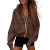 PRETTYGARDEN Hoodies for Women Fall Fashion Zip Up Fleece Plain Sweatshirt(Brown Coffee)