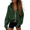 PRETTYGARDEN Hoodies for Women Fall Fashion Zip Up Fleece Plain Sweatshirt(Dark Green)