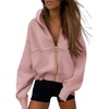 PRETTYGARDEN Hoodies for Women Fall Fashion Zip Up Fleece Plain Sweatshirt(Dusty Pink)
