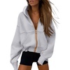 PRETTYGARDEN Hoodies for Women Fall Fashion Zip Up Fleece Plain Sweatshirt(Grey)