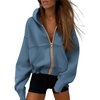 PRETTYGARDEN Hoodies for Women Fall Fashion Zip Up Fleece Plain Sweatshirt(Grey Blue)