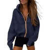 PRETTYGARDEN Hoodies for Women Fall Fashion Zip Up Fleece Plain Sweatshirt(Navy)