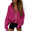 PRETTYGARDEN Hoodies for Women Fall Fashion Zip Up Fleece Plain Sweatshirt(Rose Red)