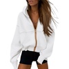 PRETTYGARDEN Hoodies for Women Fall Fashion Zip Up Fleece Plain Sweatshirt(White)