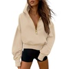 PRETTYGARDEN Women’s Fall Half Zip Cropped Hoodie Sweatshirt(Beige)