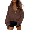 PRETTYGARDEN Women’s Fall Half Zip Cropped Hoodie Sweatshirt(Brown Coffee)