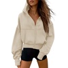image:imagePRETTYGARDEN Zip Up Hoodie Women Casual Fall Fleece Sweatshirt JacketBeige