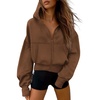 PRETTYGARDEN Zip Up Hoodie Women Casual Fall Fleece Sweatshirt Jacket(Brown)