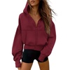 PRETTYGARDEN Zip Up Hoodie Women Casual Fall Fleece Sweatshirt Jacket(Burgundy)