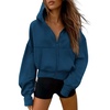 PRETTYGARDEN Zip Up Hoodie Women Casual Fall Fleece Sweatshirt Jacket(Dark Blue)
