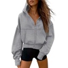 PRETTYGARDEN Zip Up Hoodie Women Casual Fall Fleece Sweatshirt Jacket(Grey)