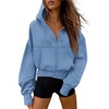 PRETTYGARDEN Zip Up Hoodie Women Casual Fall Fleece Sweatshirt Jacket(Light Blue)