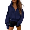 PRETTYGARDEN Zip Up Hoodie Women Casual Fall Fleece Sweatshirt Jacket(Navy Blue)