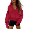 PRETTYGARDEN Zip Up Hoodie Women Casual Fall Fleece Sweatshirt Jacket(Red)