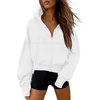 PRETTYGARDEN Zip Up Hoodie Women Casual Fall Fleece Sweatshirt Jacket(White)