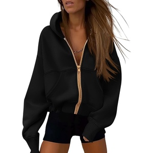 PRETTYGARDEN Hoodies for Women Fall Fashion Zip Up Fleece Plain Sweatshirt(Black)