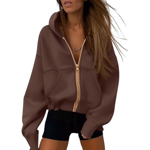 PRETTYGARDEN Hoodies for Women Fall Fashion Zip Up Fleece Plain Sweatshirt(Brown Coffee)