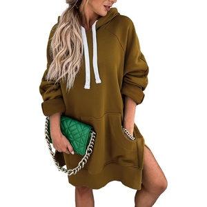 PRETTYGARDEN Sweatshirt for Women Fall Oversized Hoodie Dress(Dark Khaki)