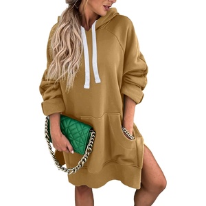 PRETTYGARDEN Sweatshirt for Women Fall Oversized Hoodie Dress(Light Khaki)