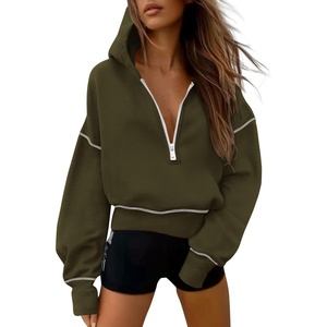 PRETTYGARDEN Women’s Fall Half Zip Cropped Hoodie Sweatshirt(Army Green)