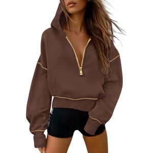 PRETTYGARDEN Women’s Fall Half Zip Cropped Hoodie Sweatshirt(Brown Coffee)