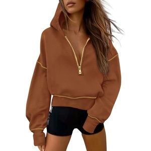 PRETTYGARDEN Women’s Fall Half Zip Cropped Hoodie Sweatshirt(Caramel)