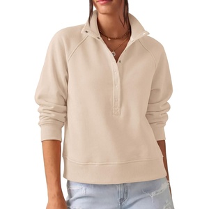 PRETTYGARDEN Women’s Fall Oversized Sweatshirts Mock Neck Henley Pullover(Beige)