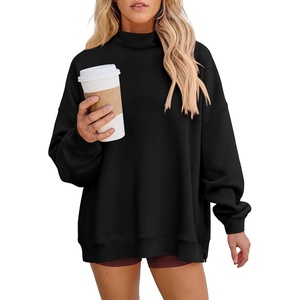 PRETTYGARDEN Womens Mock Neck Sweatshirt Oversized Pullover(Black)