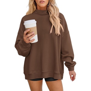 PRETTYGARDEN Womens Mock Neck Sweatshirt Oversized Pullover(Brown)