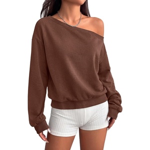 PRETTYGARDEN Womens Off The Shoulder Sweatshirt Fall Long Sleeve Tops(Brown)