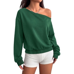 PRETTYGARDEN Womens Off The Shoulder Sweatshirt Fall Long Sleeve Tops(Dark Green)
