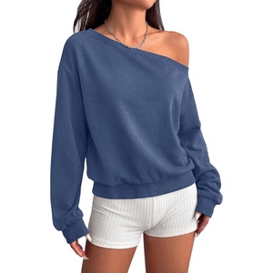 PRETTYGARDEN Womens Off The Shoulder Sweatshirt Fall Long Sleeve Tops(Grey Blue)