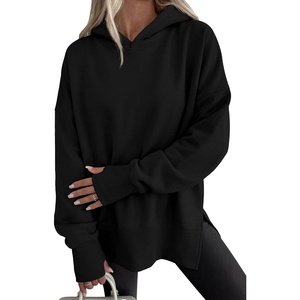 PRETTYGARDEN Womens Oversized Hoodies Side Slit Sweatshirts(Black)