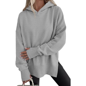 PRETTYGARDEN Womens Oversized Hoodies Side Slit Sweatshirts(Grey)