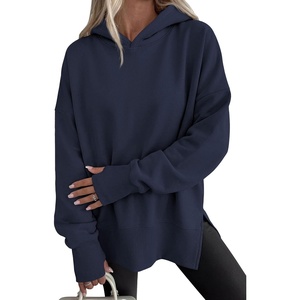 PRETTYGARDEN Womens Oversized Hoodies Side Slit Sweatshirts(Navy Blue)