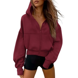PRETTYGARDEN Zip Up Hoodie Women Casual Fall Fleece Sweatshirt Jacket(Burgundy)