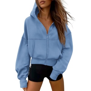 PRETTYGARDEN Zip Up Hoodie Women Casual Fall Fleece Sweatshirt Jacket(Light Blue)