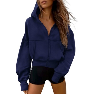 PRETTYGARDEN Zip Up Hoodie Women Casual Fall Fleece Sweatshirt Jacket(Navy Blue)