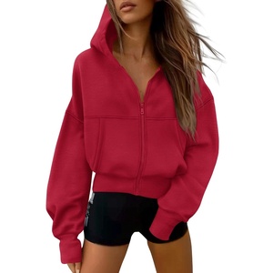 PRETTYGARDEN Zip Up Hoodie Women Casual Fall Fleece Sweatshirt Jacket(Red)